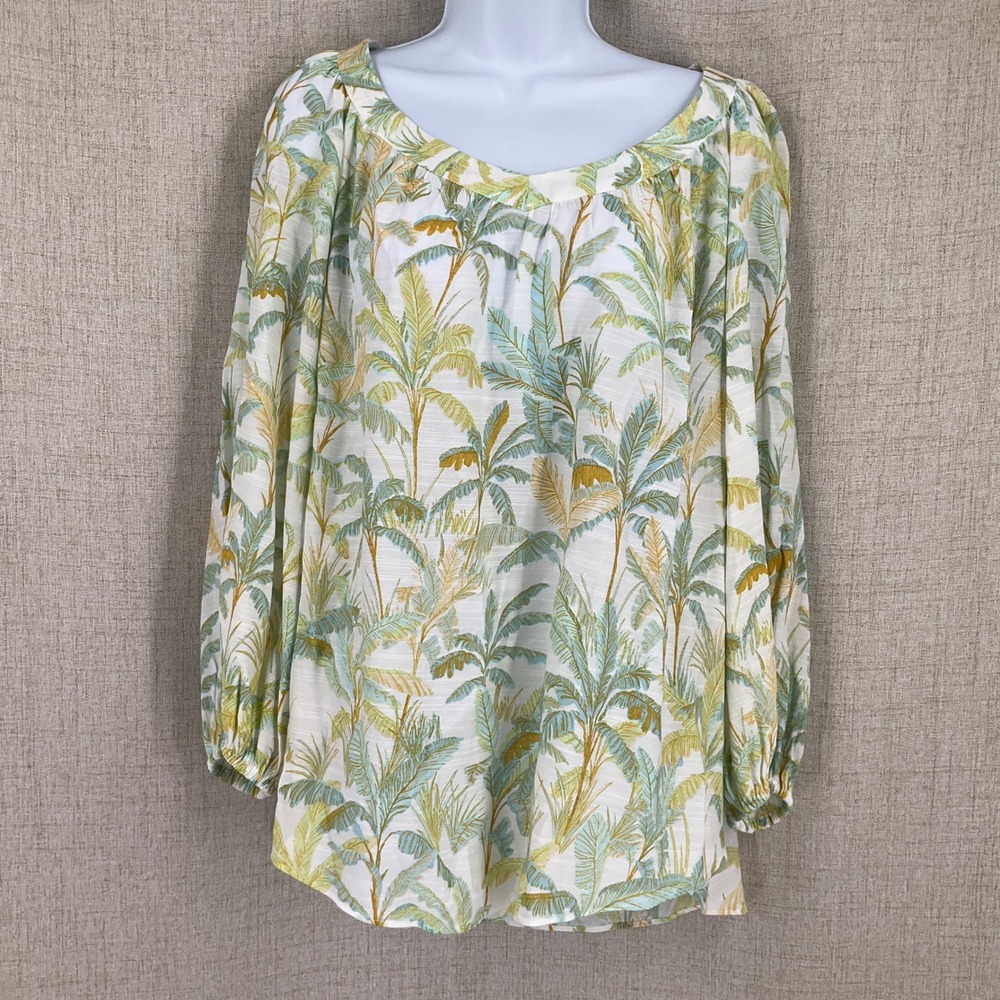 LC Lauren Conrad Blouse Womens XL‎ White Tropical Resort Travel Bohemian Top